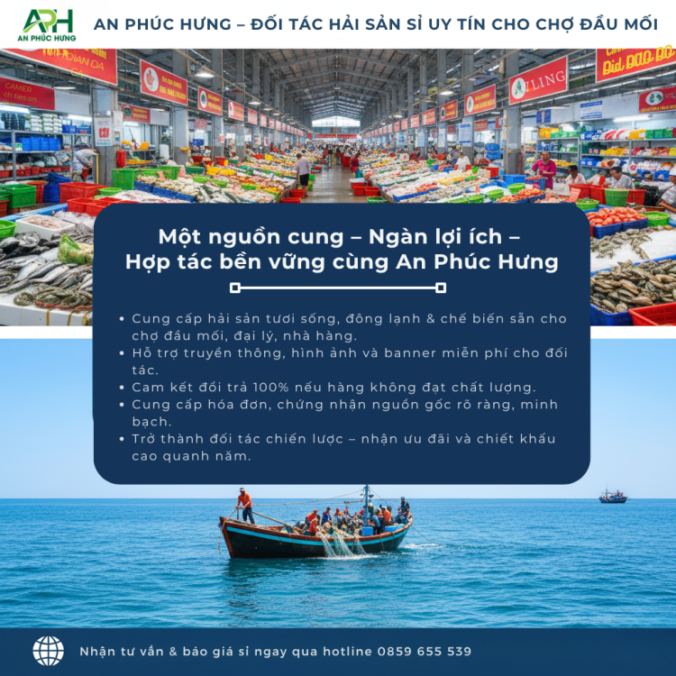 An Phúc Hưng – Đối tác hải sản sỉ cho chợ đầu mối: Giải pháp cung ứng hải sản tươi ngon, giá sỉ tận gốc